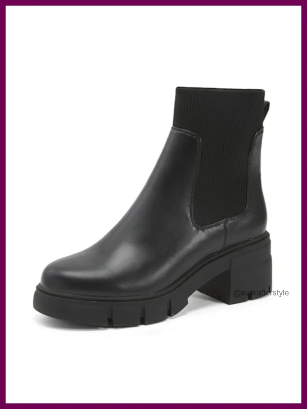 Women's Faux Leather Chelsea Boots Chunky Block Heel Lug Sole Ankle Booties